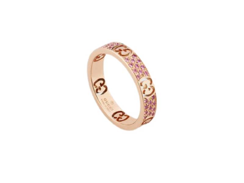 18KT ROSE GOLD THIN BAND RING WITH PINK SAPPHIRE ICON STARDUST GUCCI YBC163043001