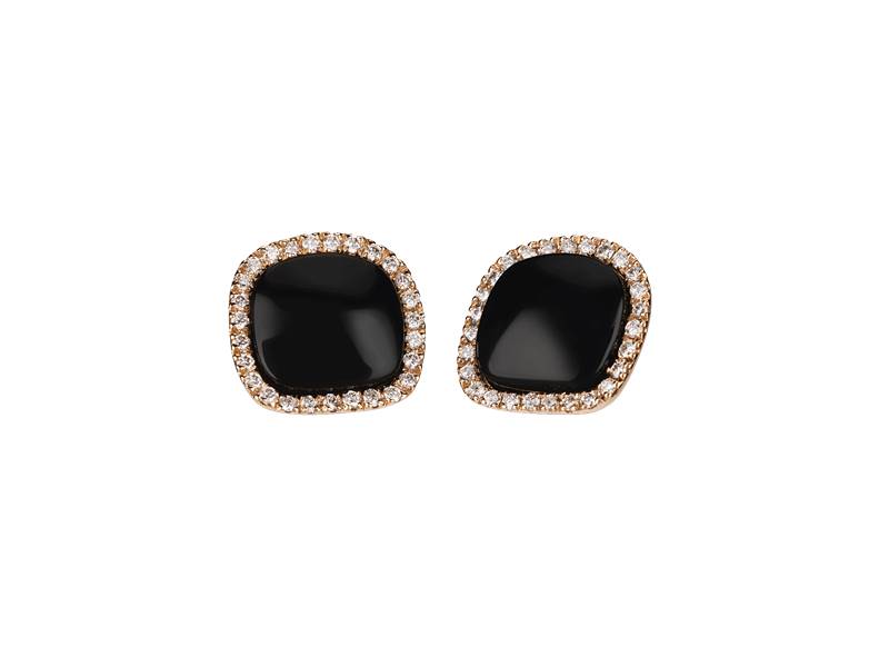 18KT ROSE GOLD STUD EARRINGS WITH ONYX AND DIAMONDS CHANTECLER 41660