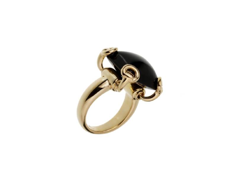 18KT YELLOW GOLD COCKTAIL RING WITH ONYX HORSEBIT COCKTAIL GUCCI 14252J8F08030