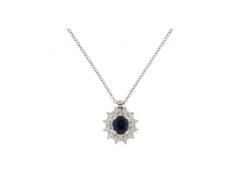 18KT WHITE GOLD NECKLACE WITH SAPPHIRE AND DIAMONDS PENDANT JUNIOR B 3/20705