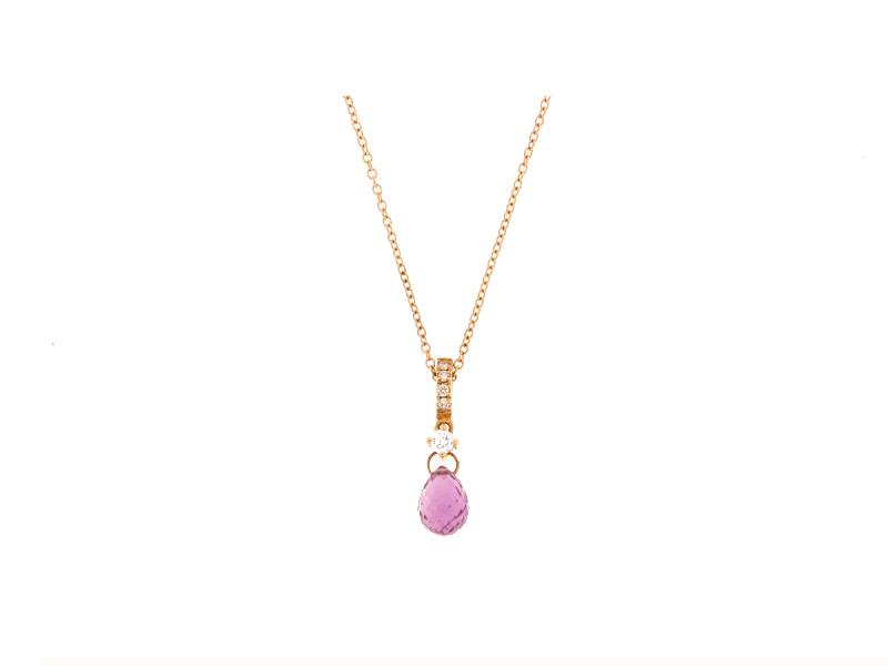 18KT ROSE GOLD NECKLACE WITH DIAMONDS AND PINK SAPPBIRE PENDANT JUNIOR B ZFGBR