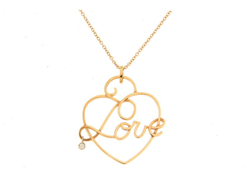 18 KT ROSE GOLD NECKLACE WITH LOVE PENDANT HEART AND DIAMOND JUNIOR B P10/254