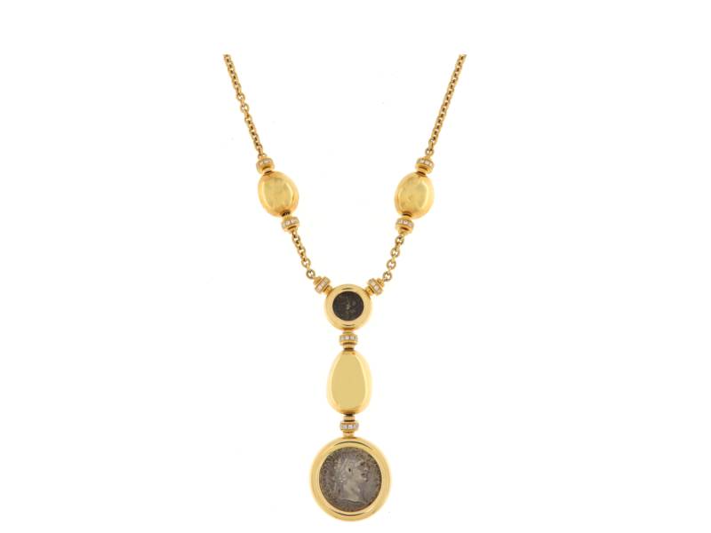 18KT YELLOW GOLD NECKLACE WITH DIAMONDS AND ANTIQUE COINS BULGARI CL855779