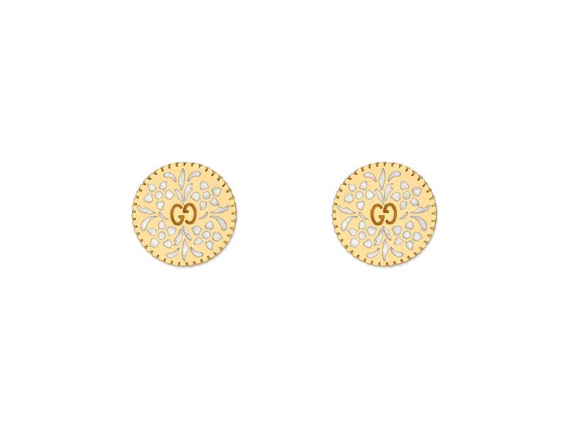 18KT YELLOW GOLD EARRINGS WITH WHITE ENAMEL ICON BLOOMS GUCCI YBD47936800100U