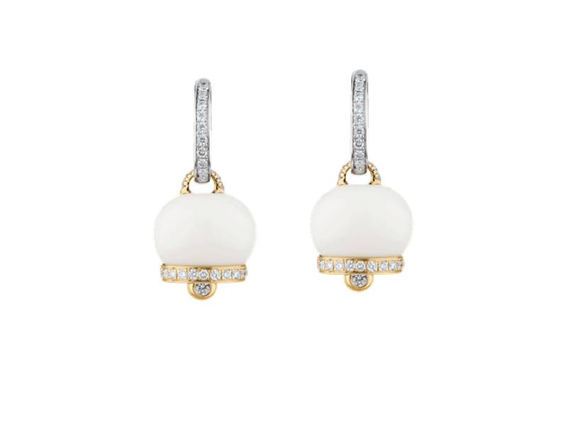 18KT WHITE AND YELLOW GOLD MEDIUM CAMPANELLA (BELL) EARRINGS WITH WHITE DIAMONDS AND KOGOLONG CAMPANELLE CHANTECLER 31785