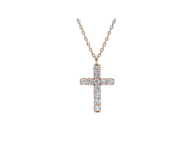 CROSS NECKLACE 18 KT ROSE GOLD AND DIAMONDS JUNIOR B  247056