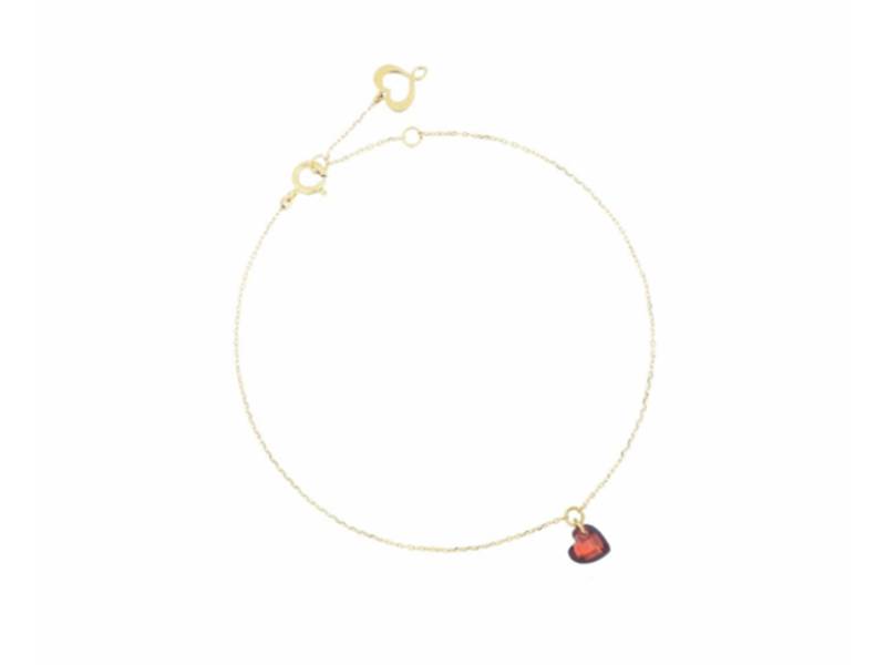 18KT YELLOW GOLD BRACELET WITH RED GARNET STONE HEART NUDE HEART MAMAN ET SOPHIE BRCUNGR
