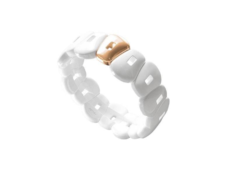 GLOSSY WHITE CERAMIC BRACELET WITH ONE ELEMENT IN ROSE GOLD COLOR PUZZLE MATTIOLI MBR054C152XRS - MBR054C152XR - MBR054C152XRL