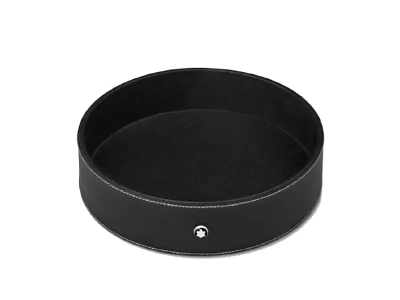 LARGE ROUND DESK TRAY IN BLACK LEATHER MONTBLANC 133160