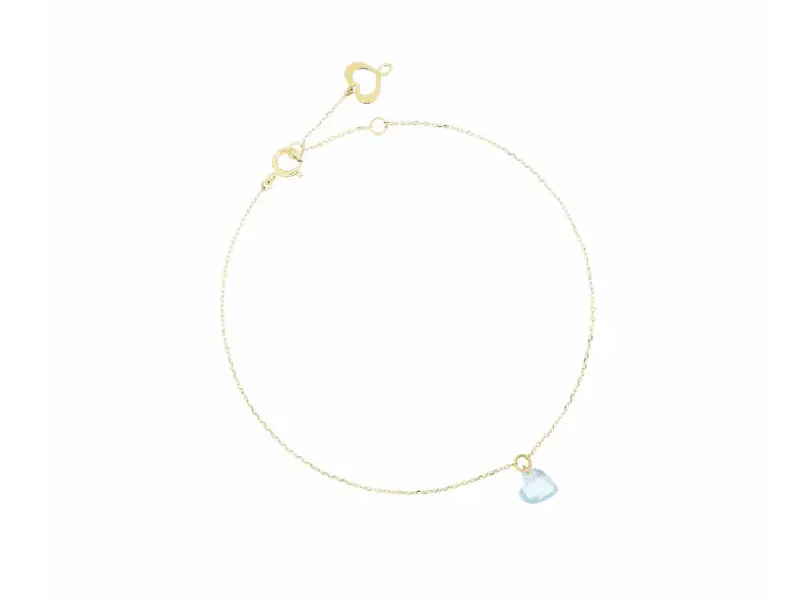 18KT YELLOW GOLD BRACELET WITH AZURE TOPAZ STONE HEART NUDE HEART MAMAN ET SOPHIE BRCUNTA