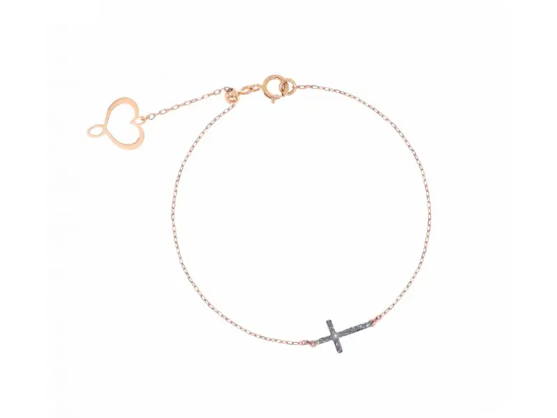 18KT ROSE GOLD BRACELET WITH CROSS IN MICRO-DIAMOND CHROME DUST MAMAN ET SOPHIE BPPOWCK