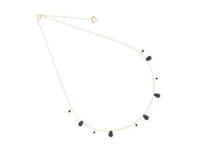 18KT YELLOW GOLD NECKLACE WITH BLACK SPINEL DROPS MAMAN ET SOPHIE GCDRP5SP