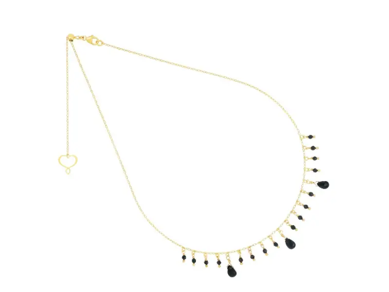 SILVER NECKLACE WITH BLACK SPINELS FRINGES MAMAN ET SOPHIE GHFRASP3G