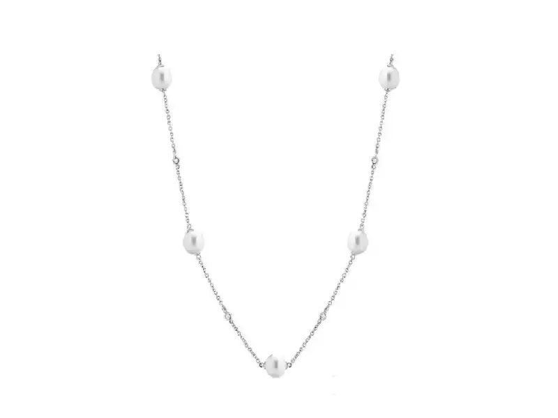 18KT WHITE GOLD NECKLACE WITH PEARLS AND DIAMONDS COSCIA LBNKAN035