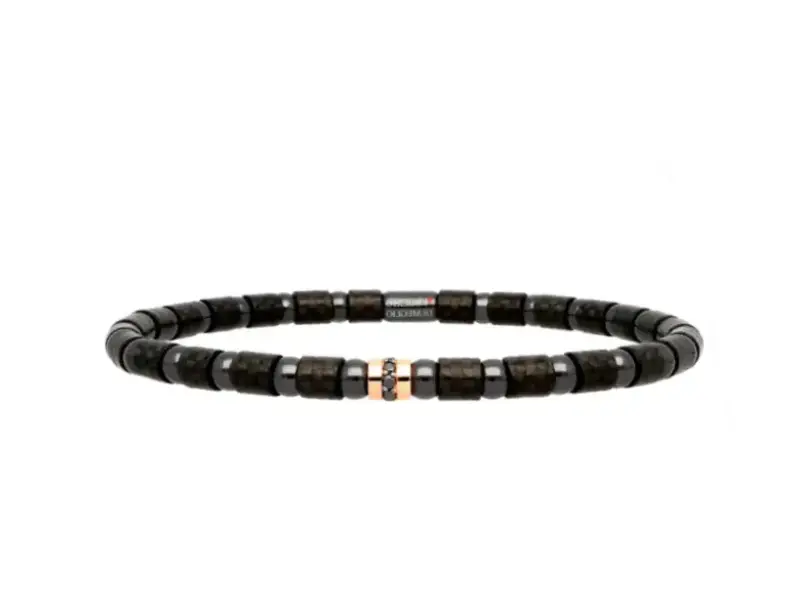 BRACCIALE DA UOMO ESTENSIBILE IN CARBONIO E CERAMICA NERA CON 1 ELEMEMTO IN ORO ROSA E DIAMANTI NERI ROBERTO DEMEGLIO 9C4N1DBOR1