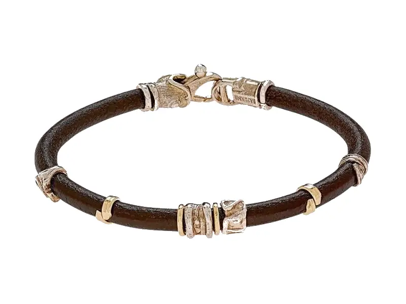 LEATHER BRACELET WITH HANDMADE GOLD AND SILVER ELEMENTS GRAN TOUR MISANI 2000