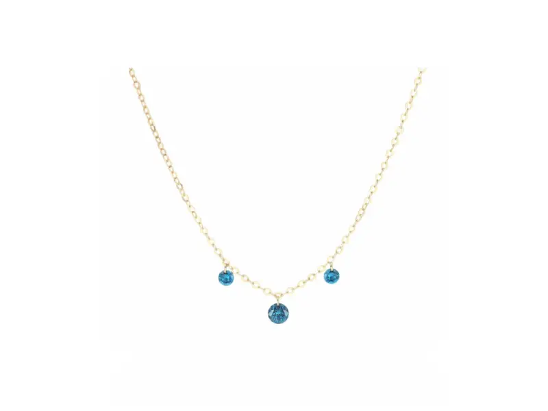 18KT YELLOW GOLD NECKLACE WITH THREE BLUE DIAMONDS DIAMANTE NUDO MAMAN ET SOPHIE GCNUDX3BL