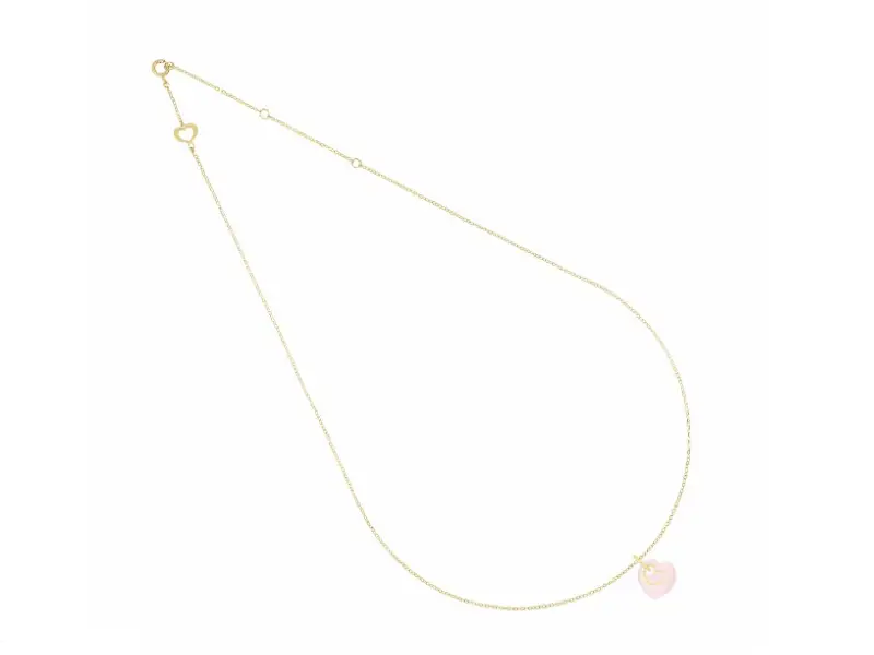 18KT YELLOW GOLD NECKLACE WITH HEART CUT PINK JADE BATTITO MAMAN ET SOPHIE GCBTT102RO