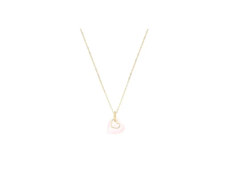 18KT YELLOW GOLD NECKLACE WITH HEART CUT PINK JADE BATTITO MAMAN ET SOPHIE GCBTT102RO