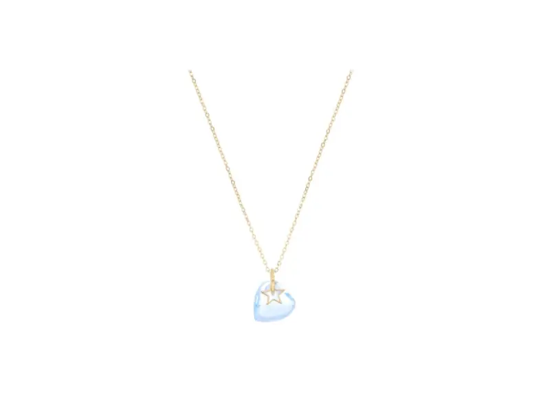 18KT YELLOW GOLD NECKLACE WITH HEART CUT LIGHT BLUE QUARTZ BATTITO MAMAN ET SOPHIE GCBTT103AZ