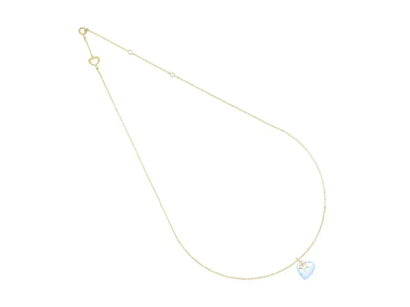 18KT YELLOW GOLD NECKLACE WITH HEART CUT LIGHT BLUE QUARTZ BATTITO MAMAN ET SOPHIE GCBTT103AZ