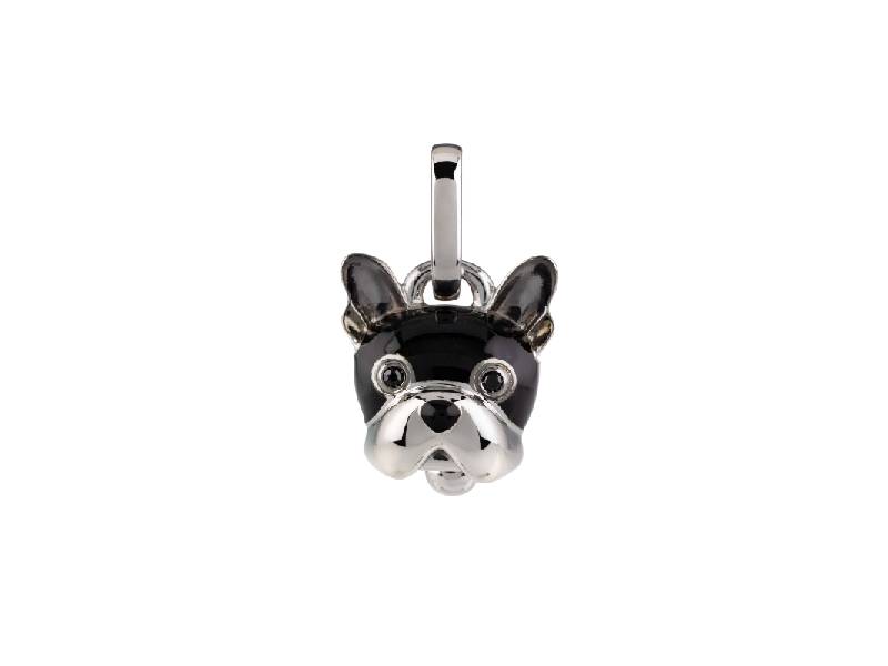 SMALL PENDANT CAMPANELLA DOG IN SILVER, BLACK ENAMEL AND BLACK SPINEL ET VOILA’ CHANTECLER 38580