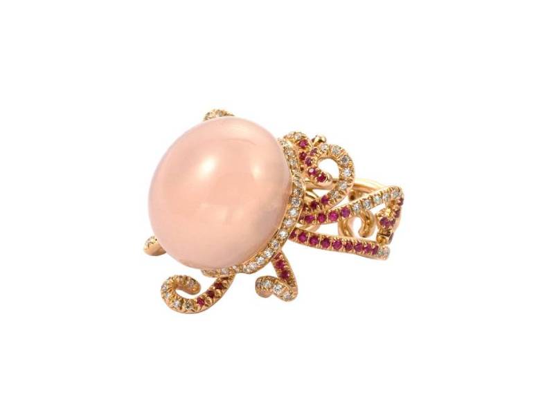 ANELLO MEDUSA IN ORO ROSA CON QUARZO ROSA, RUBINI E DIAMANTI MARINELLE CHANTECLER 27225