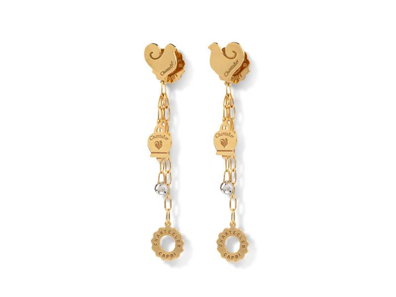 ORECCHINI PENDENTI CON SIMBOLI IN ORO GIALLO E DIAMANTI ANIMA 70 CHANTECLER 38523
