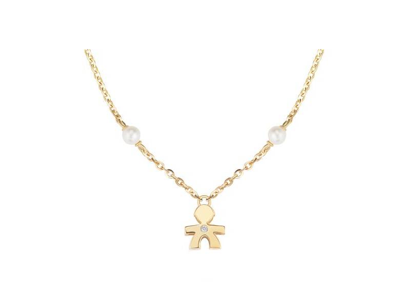 COLLANA ORO GIALLO 9KT CON PERLE E DIAMANTE BIMBO LE PERLE LE BEBE’ LBB830