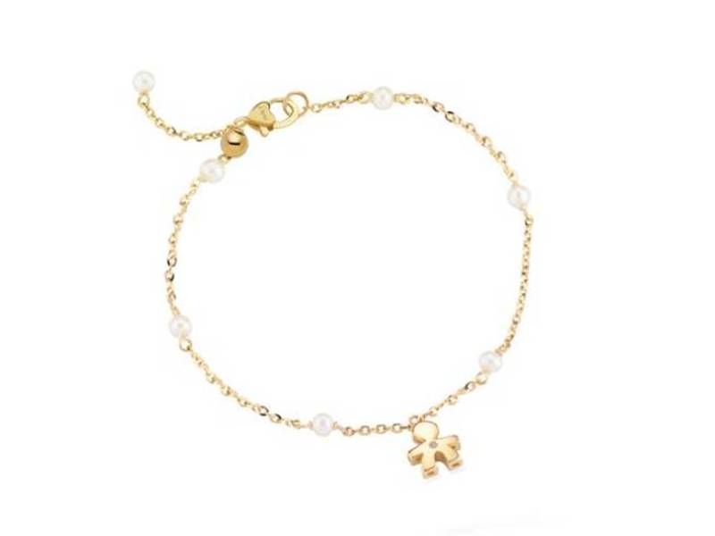 BRACCIALE ORO GIALLO 9KT CON PERLE E DIAMANTE BIMBO LE PERLE LE BEBE’ LBB832