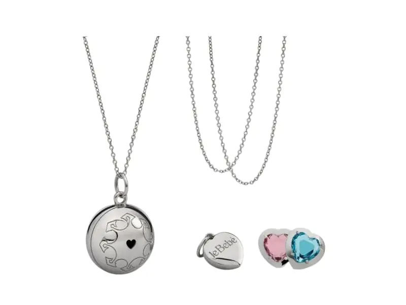 COLLANA SUONAMORE IN ARGENTO CON DUE PIETRE COLORATE E UN CIONDOLO CUORE ADDIZIONALE SUONAMORE LE BEBE’ SNM070