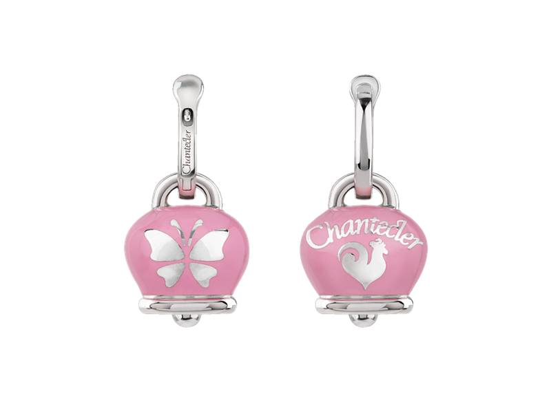 ORECCHINI CAMPANELLA MEDIA ARGENTO E SMALTO ROSA CON FARFALLA SUL RETRO ET VOILA’ CHANTECLER 41889