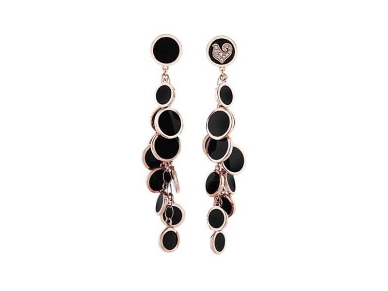CASCADE EARRINGS IN 18 KT PINK GOLD, DIAMONDS AND BLACK ENAMEL PAILLETTES CHANTECLER 42614