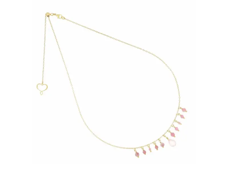 GIROCOLLO IN ARGENTO GALVANICA ORO GIALLO CON TORMALINE E GOCCIA IN QUARZO ROSA GOCCE MAMAN ET SOPHIE GCGCCTOQR