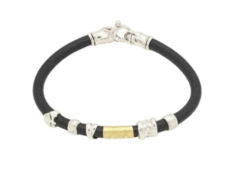 BRACCIALE IN CUOIO CON ELEMENTI IN ORO E ARGENTO GRAN TOUR MISANI B2171
