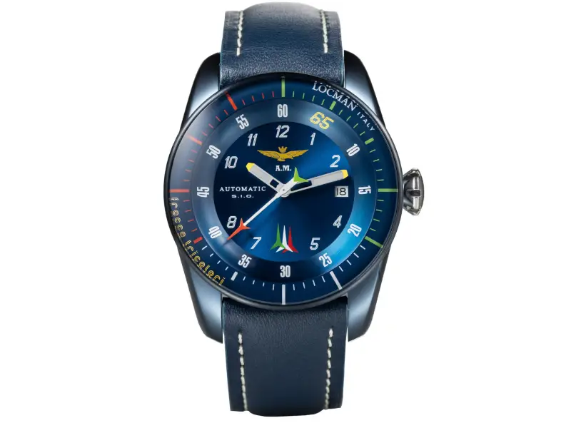 AUTOMATIC MAN’S WATCH BLUE PVD STEEL AND TITANIUM/LEATHER LIMITED EDITION FRECCE TRICOLORE LOCMAN 0455B02S-BLFTBLPB