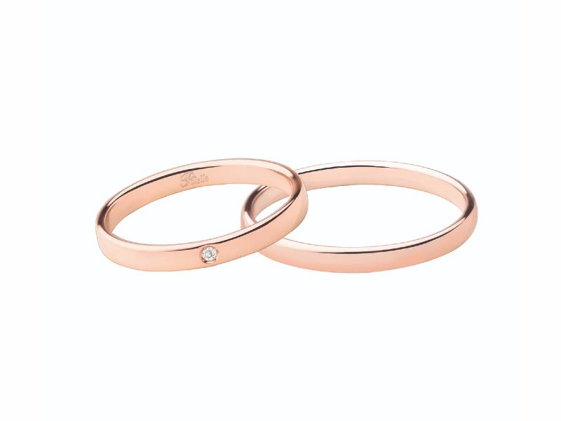 COPPIA FEDI ORO ROSA E DIAMANTI RAGGIO D’AMORE POLELLO 3180DR – 3180UR