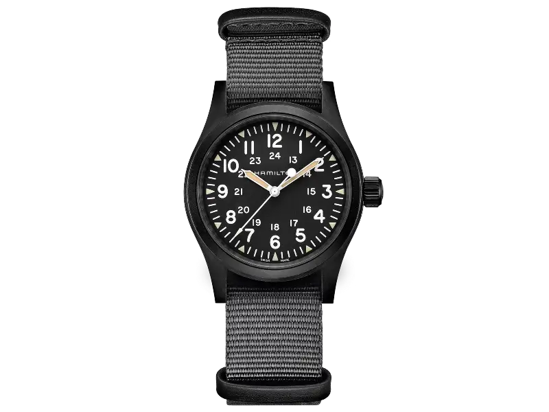 OROLOGIO MECCANICO ACCIAIO-PVD NERO/TESSUTO KHAKI HAMILTON H69409930