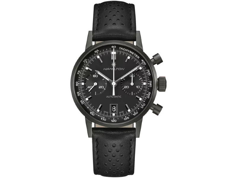 OROLOGIO UOMO AUTOMATICO ACCIAIO-PVD NERO/PELLE CRONOGRAFO INTRA-MATIC AMERICAN CLASSIC HAMILTON H38446730