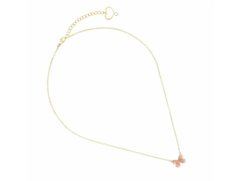 GIROCOLLO IN ARGENTO GALVANICA ORO GIALLO CON FARFALLA SMALTATA DI ROSA LE FARFALLE MAMAN ET SOPHIE GCFARPGI