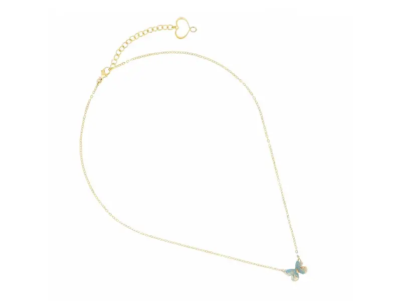 GIROCOLLO IN ARGENTO GALVANICA ORO GIALLO CON FARFALLA SMALTATA DI CELESTE LE FARFALLE MAMAN ET SOPHIE GCFAR5GI