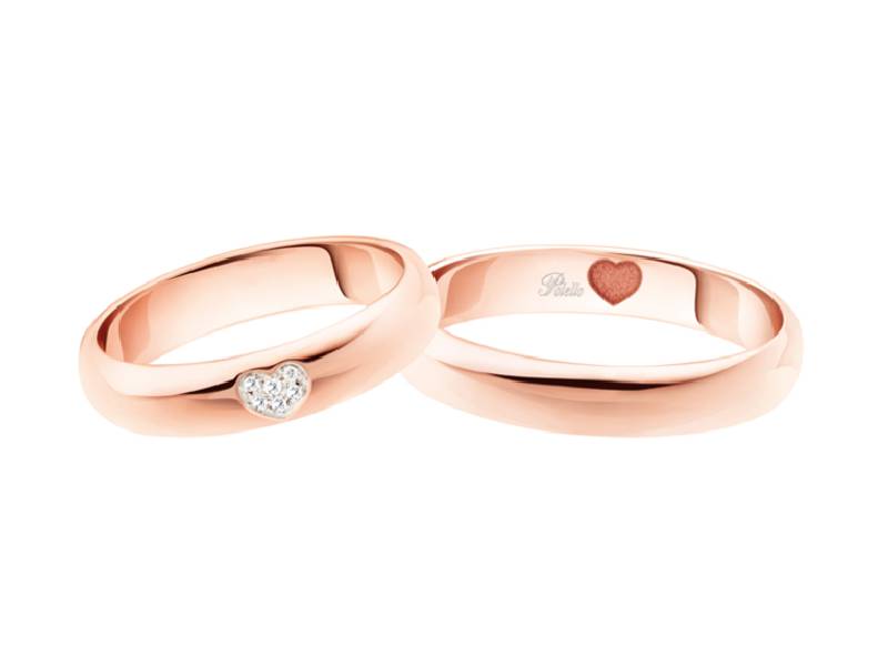 COPPIA FEDI ORO ROSA CON DIAMANTI CUORI D’AMORE POLELLO 3117 DBR – 3117 UR
