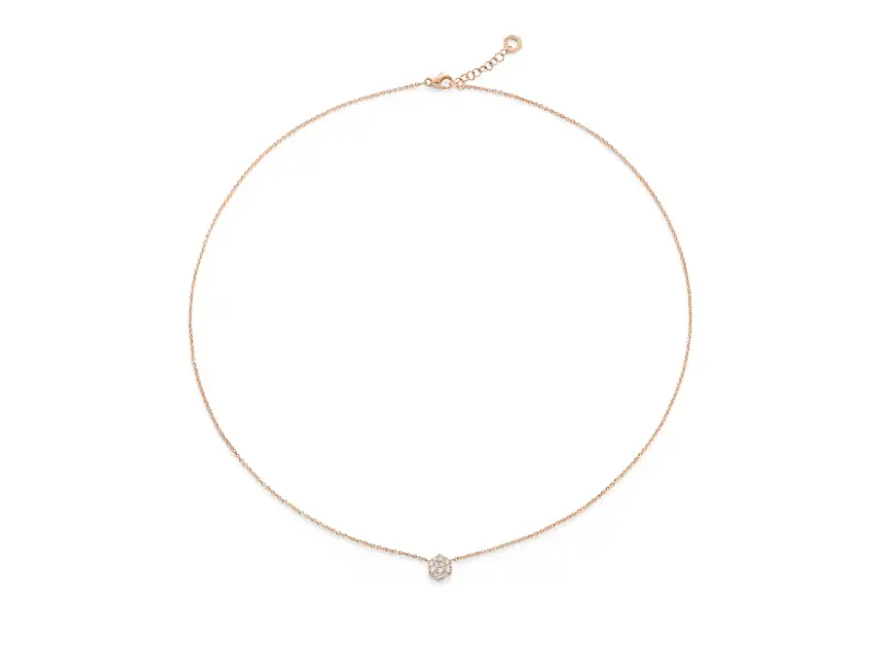 18KT YELLOW GOLD NECKLACE WITH HEXAGON PAVE DIAMOND MOTIF AMULETO BURATO CX278