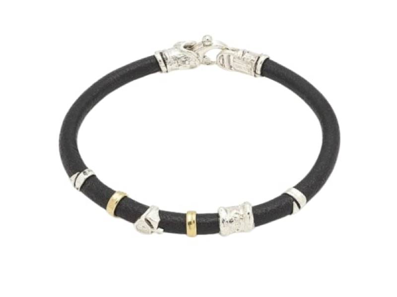 BRACCIALE IN CUOIO CON ELEMENTI IN ORO E ARGENTO GRAN TOUR MISANI B2175