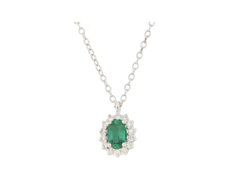 WITHE GOLD NECKLACE EMERALD AND DIAMONDS JUNIORB PESI3000