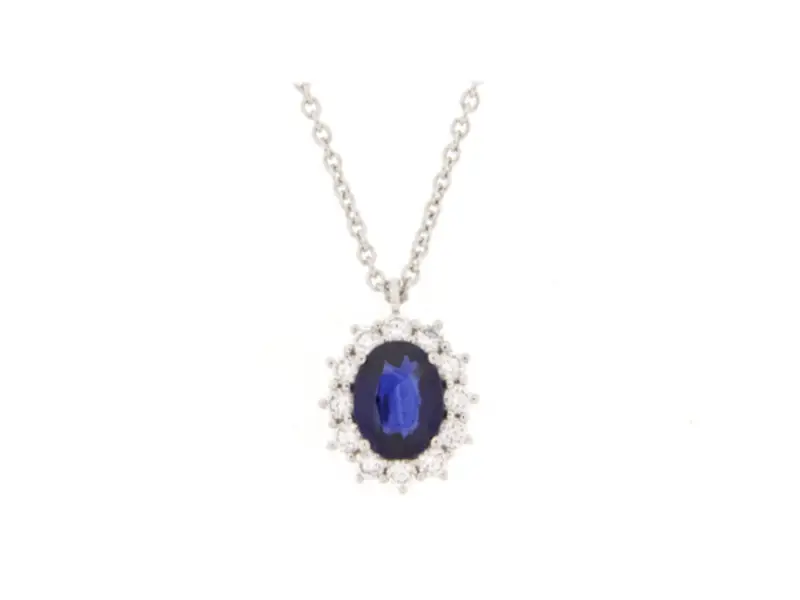18KT WHITE GOLD NECKLACE WITH OVAL PENDANT IN SAPPHIRE AND DIAMONDS  LEOPIZZO 031227