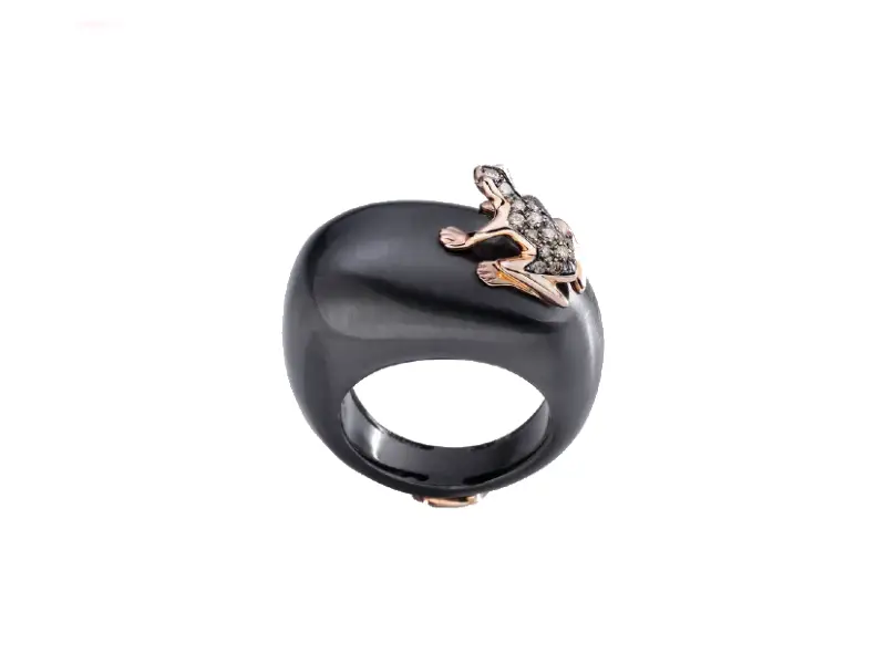 ANELLO IN ARGENTO GRIGIO SCURO CON RANA IN ORO ROSA E DIAMANTI BROWN HAPPY FROG DADA ARRIGONI DHF07ANANRNDW