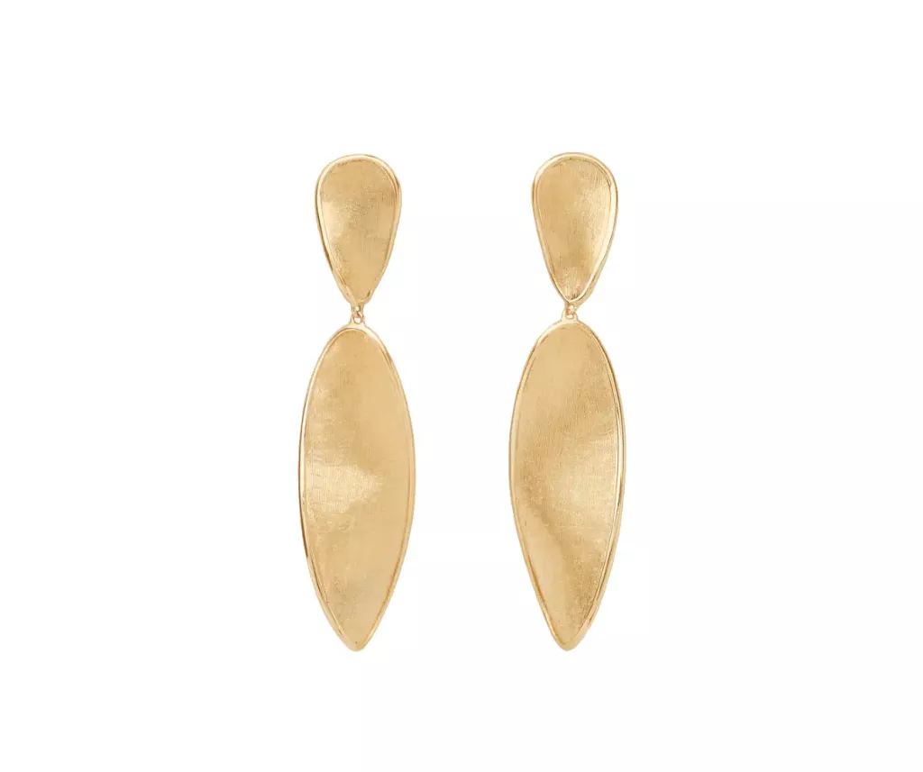 ORECCHINI CHANDELIER IN ORO GIALLO 18KT CON FOGLIE RITORTE LUNARIA TWIST MARCO BICEGO OB1916