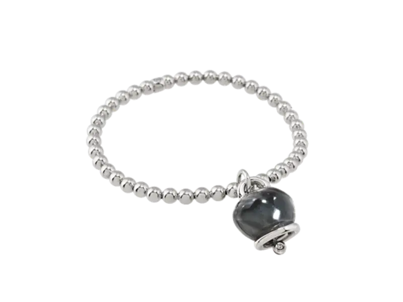 BRACCIALE ELASTICO IN ARGENTO CON CAMPANELLA MEDIA IN RESINA SFACCETTATA COLOR NERO ET VOILA’ CHANTECLER 44336