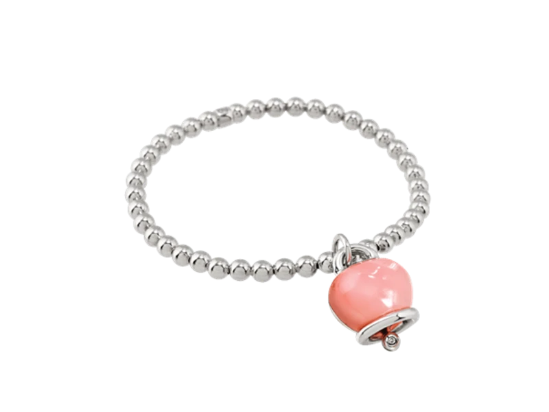 BRACCIALE ELASTICO IN ARGENTO CON CAMPANELLA MEDIA IN RESINA SFACCETTATA COLOR QUARZO ROSA ET VOILA’ CHANTECLER 44333